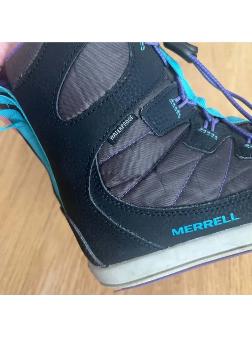 Merrell Kids Snow Bank Black Purple Waterproof Winter Boots Youth Size 1